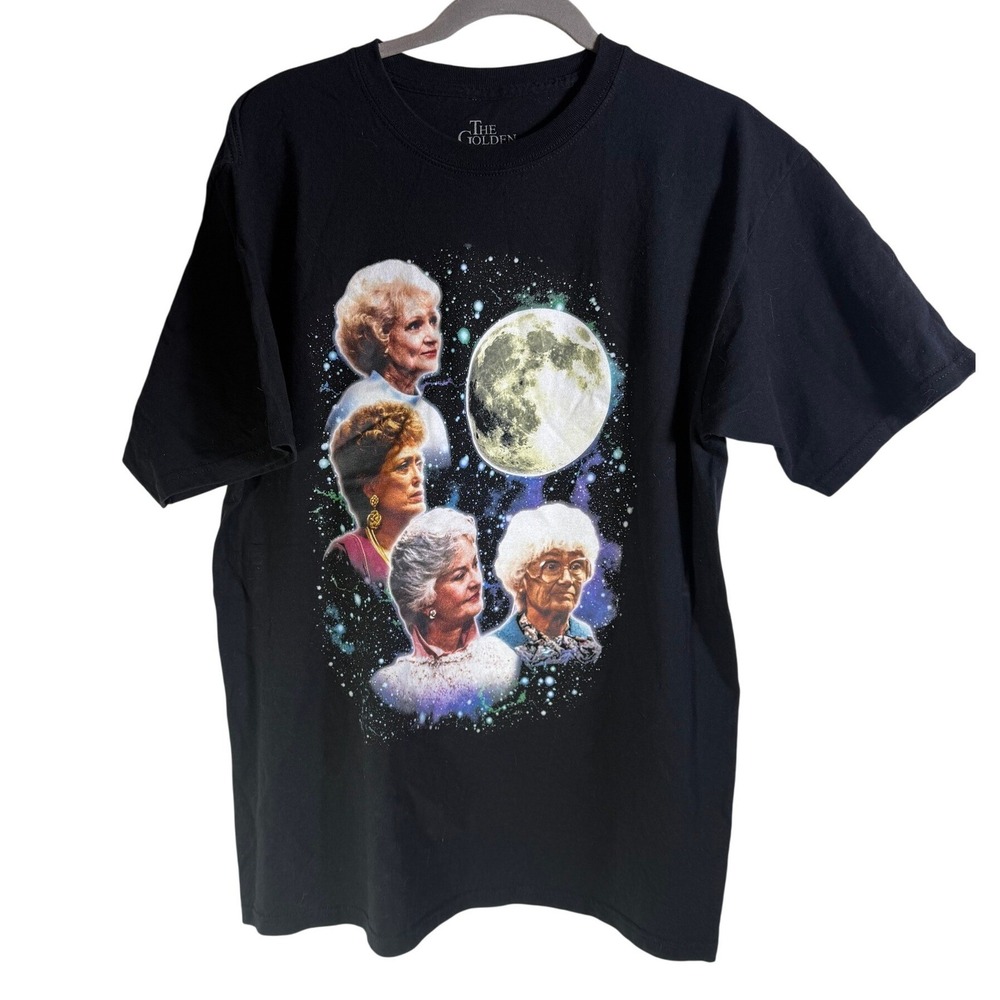 The Golden Girls Three Moon Space Galaxy Graphic T-Shirt Black Large L Cotton